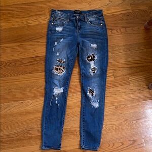 Judy Blue Distressed Skinny Jeans with Leopard Patches